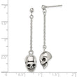 Stainless Steel Polished/Antiqued Skull Post Dangle Earrings