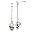 Stainless Steel Polished/Antiqued Skull Post Dangle Earrings