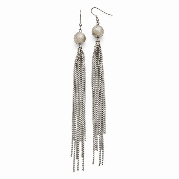 Stainless Steel Polished Laser Cut Bead w/Tassel Earrings