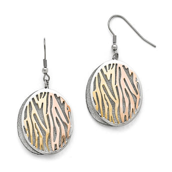 Stainless Steel Polished Yellow/Rose IP-plated Laser Cut Earrings