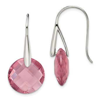 Stainless Steel Polished Maroon Glass Shepherd Hook Earrings