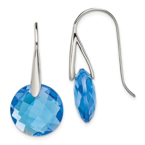 Stainless Steel Polished Blue Glass Shepherd Hook Earrings