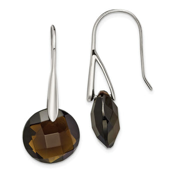 Stainless Steel Polished Dark Brown Glass Shepherd Hook Earrings