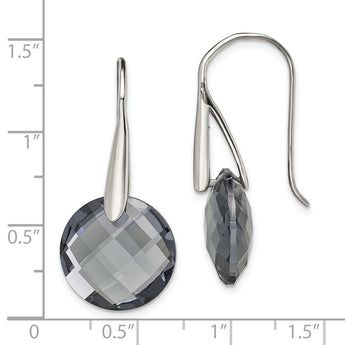 Stainless Steel Polished Grey Glass Shepherd Hook Earrings