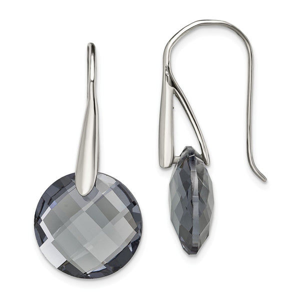 Stainless Steel Polished Grey Glass Shepherd Hook Earrings