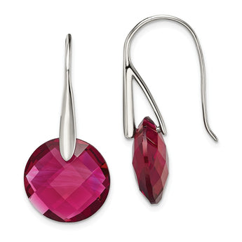 Stainless Steel Polished Red Glass Shepherd Hook Earrings