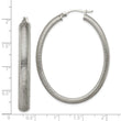 Stainless Steel Polished Textured Oval Hoop Earrings