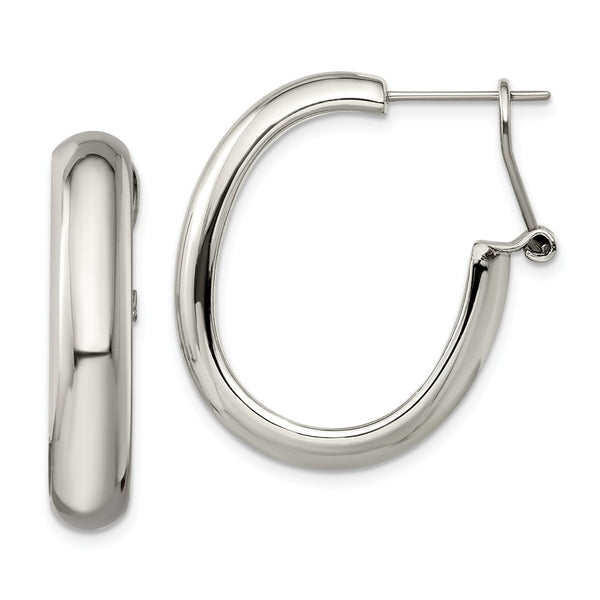 Stainless Steel Polished Omega Back Hoop Earrings