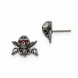 Stainless Steel Antiqued & Polished w/Red Crystal Skull Post Earrings - Birthstone Company
