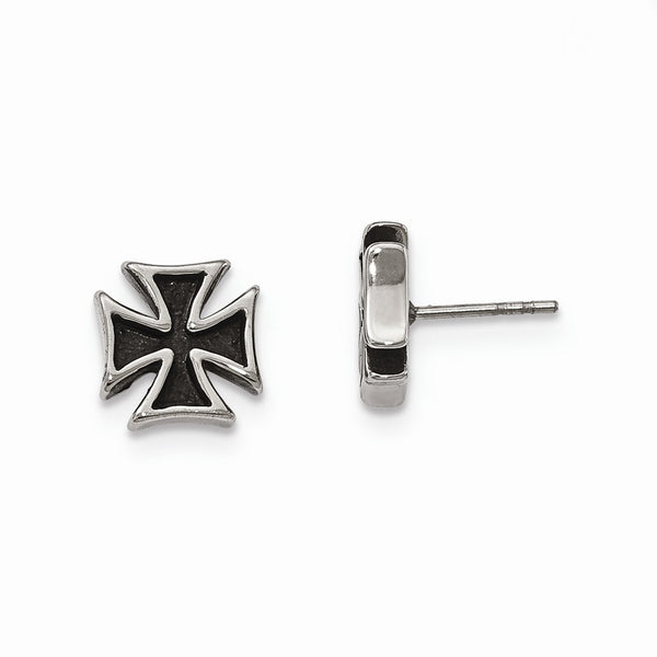 Stainless Steel Black Polished Cross Post Earrings - Birthstone Company