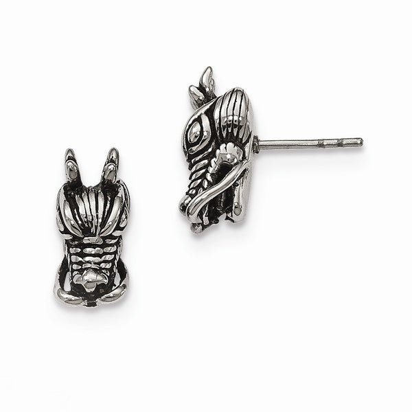 Stainless Steel Antiqued and Polished Dragon Post Earrings - Birthstone Company