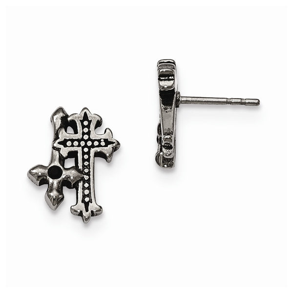 Stainless Steel Antiqued & Polished w/ Crystal Cross Post Earrings - Birthstone Company