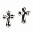 Stainless Steel Antiqued and Polished w/ CZ Cross Post Earrings