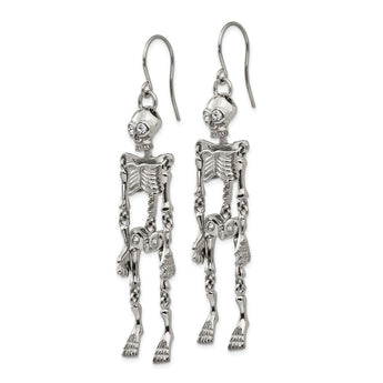 Stainless Steel Polished w/ Crystal Shepherd Hook Skeleton Earrings