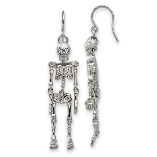 Stainless Steel Polished w/ Crystal Shepherd Hook Skeleton Earrings