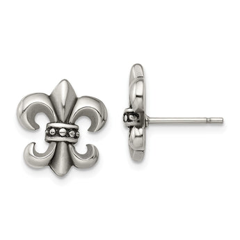 Stainless Steel Polished Fleur de Lis Post Earrings