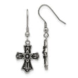 Stainless Steel Antiqued Blk Crystal Cross Shepherds Hook Earrings