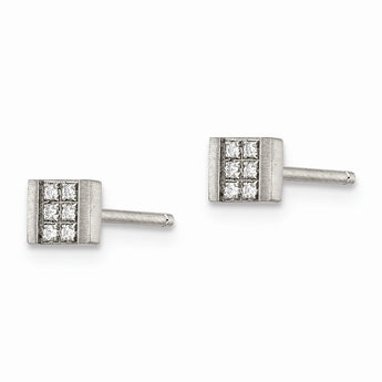 Stainless Steel Brushed CZ Post Earrings