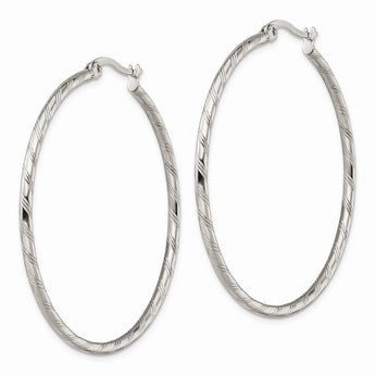 Stainless Steel Polished and Textured Hoop Earrings