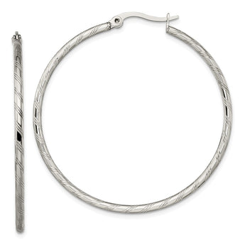 Stainless Steel Polished and Textured Hoop Earrings