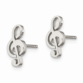 Stainless Steel Polished Music Symbol Post Earrings