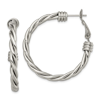 Stainless Steel Polished Twisted Hoop Earrings