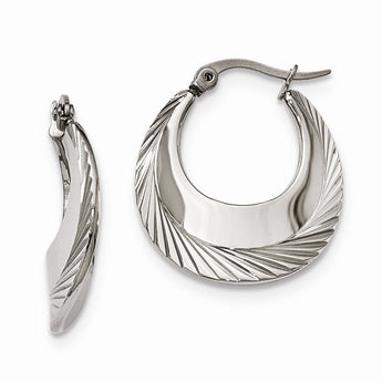 Stainless Steel Polished and Textured Hoop Earrings