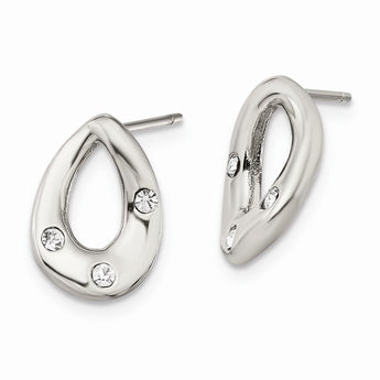Stainless Steel Polished Tear Drop 3 Crystal Post Earrings
