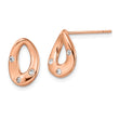 Stainless Steel Polished Rose IP Plated Tear Drop Crystal Post Earrings