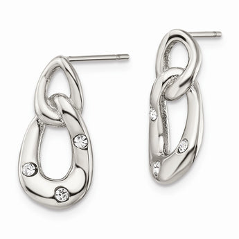 Stainless Steel Polished Two Loop 3 Crystal Dangle Earrings