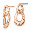 Stainless Steel Polished Rose IP Plated Loop Crystal Dangle Earrings