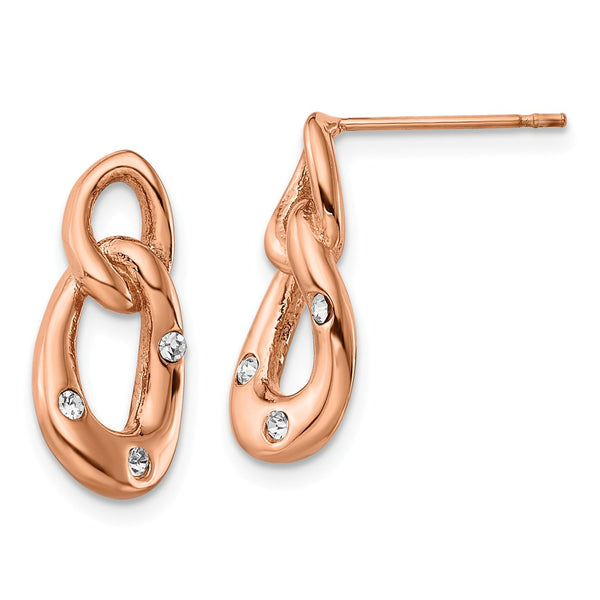 Stainless Steel Polished Rose IP Plated Loop Crystal Dangle Earrings