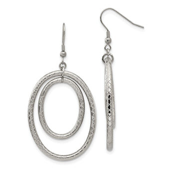 Stainless Steel Polished and Textured Shepherd Hook Earrings