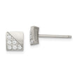 Stainless Steel Brushed CZ Square Post Earrings