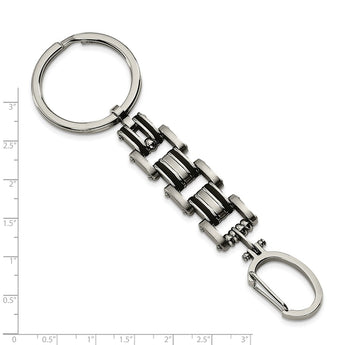 Stainless Steel Polished and Brushed Black Rubber Key Ring