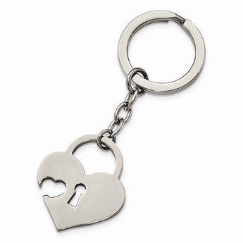 Stainless Steel Polished Heart-shaped Lock Key Ring - Birthstone Company