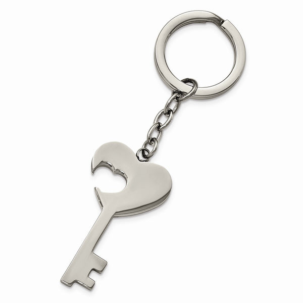 Stainless Steel Polished Key with Heart Cut-out Key Ring - Birthstone Company