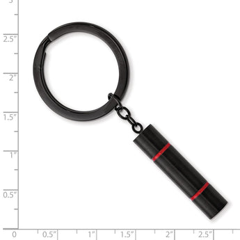 Stainless Steel Brushed and Polished Black IP-plated w/Red Enamel Key Ring