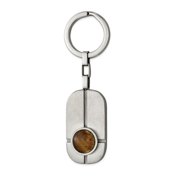 Stainless Steel Brushed with Tiger's Eye Key Ring