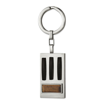 Stainless Steel Brushed and Polished Black IP w/Tiger's Eye Key Ring