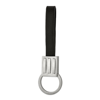 Stainless Steel Brushed and Polished Black Leather Key Ring