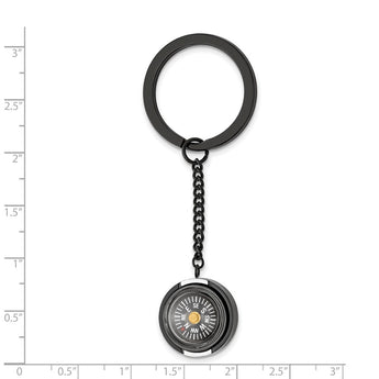 Stainless Steel Polished Black IP-plated Functional Compass Key Ring