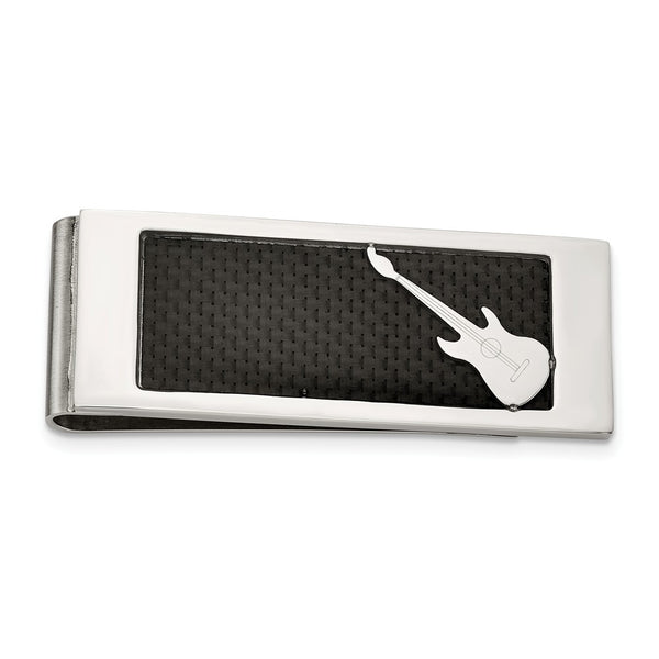 Stainless Steel Polished Black Carbon Fiber Inlay Guitar Money Clip