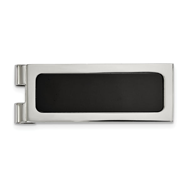 Stainless Steel Polished with Black Agate Inlay Money Clip