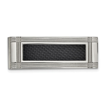 Stainless Steel Polished with Carbon Fiber Inlay Money Clip