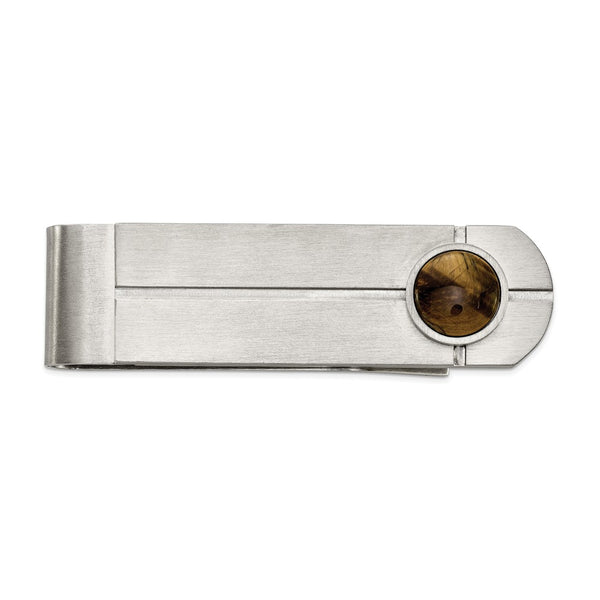Stainless Steel Brushed with Tiger's Eye Money Clip