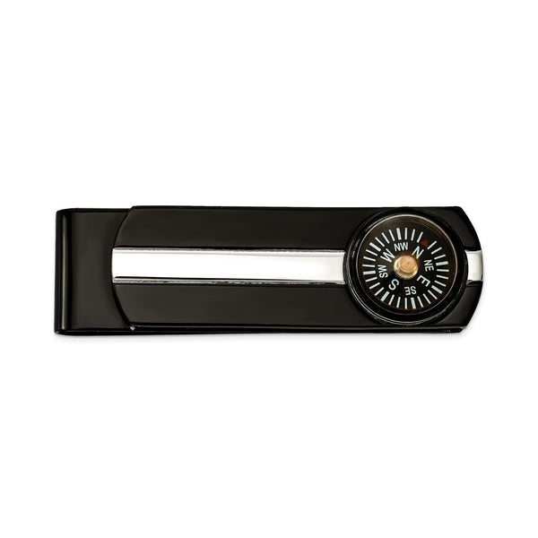 Stainless Steel Polished Black IP-plated Functional Compass Money Clip