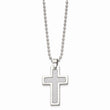 Stainless Steel Polished w/Grey Carbon Fiber Inlay Cross 22in Necklace