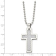 Stainless Steel Polished w/Grey Carbon Fiber Inlay Cross 22in Necklace