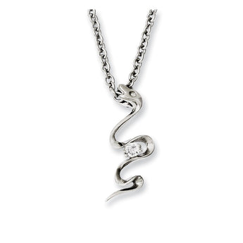 Stainless Steel Polished Snake Swirl w/CZ 18in Necklace - Birthstone Company